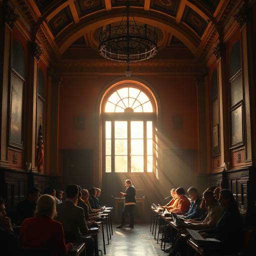 Fotografía antigua de una clase de oratoria en Madrid