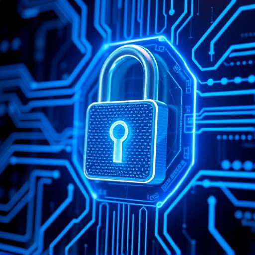 Representación visual de la seguridad de datos, mostrando un candado digital protegiendo la información en una red.