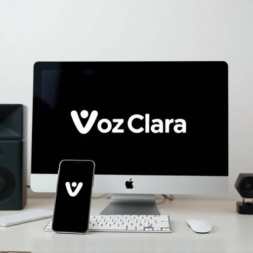 Un teléfono y un ordenador con el logo de Voz Clara en la pantalla, simbolizando las vías de contacto con la academia